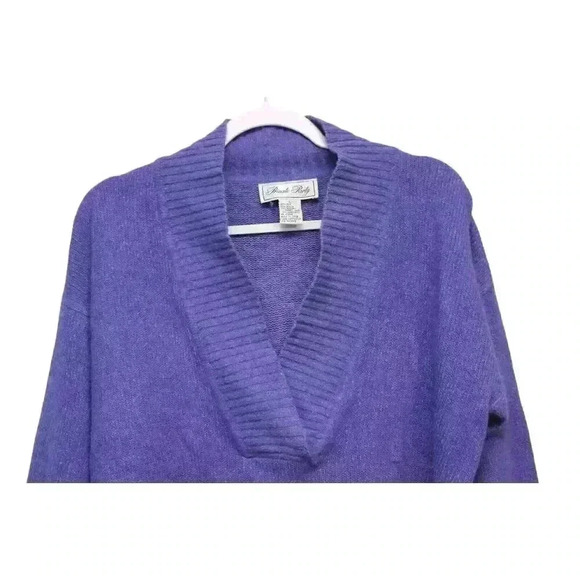 Vintage 90s Sweater Size Large Silk Angora Lambs Wool Purple Knit Cozy Soft - Picture 6 of 10